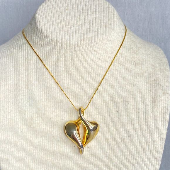 Modernist bstract Teardrop Heart? Gold Tone Pendant - Picture 1 of 7